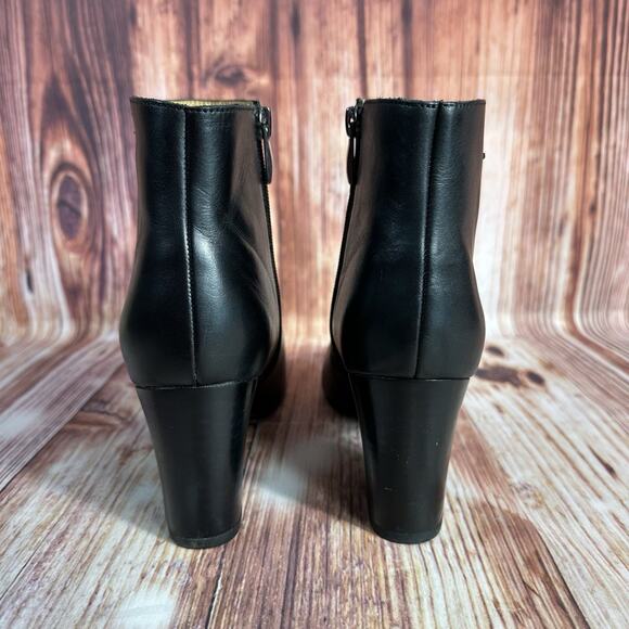 Franco Sarto OLYMPIA Sz 8 Black Leather Block Heel Zip Ankle Boots Booties Shoes - Picture 3 of 8
